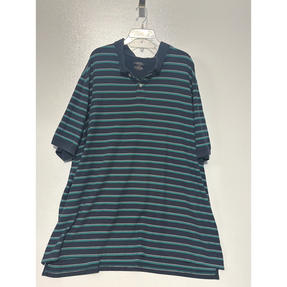 Harbor Bay Mens 5XLT Polo Shirt Navy Blue Teal Striped Short Sleeve Tall Big